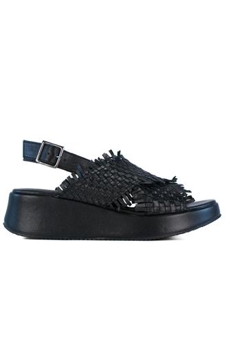 Sandal Platform Black Woven Leather, SHADDY