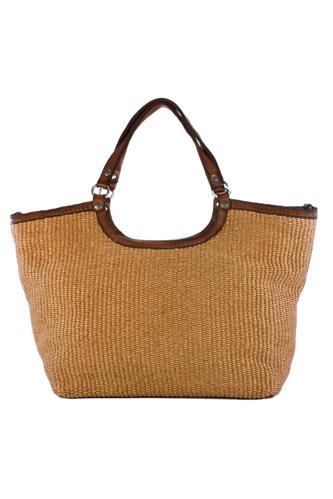 CAMPOMAGGIVeracruz Shopping Bag Straw Cognac Leather