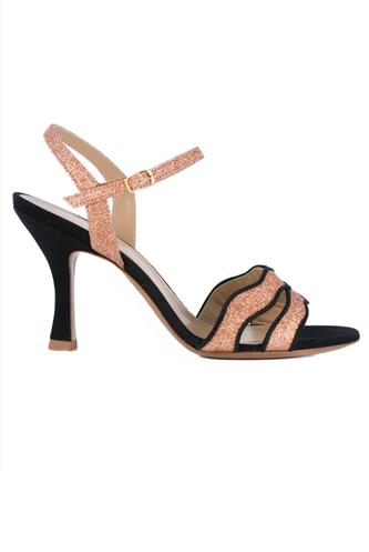 RELACSandal Peach Glittered Leather Black Suede