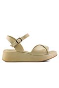 Sandalo Zeppa Pelle Beige