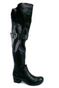 High Boots Low Heel Black Leather