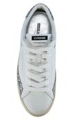 Distressed White Leather Silver Glitter