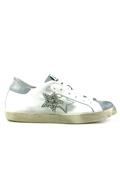 2SD Pelle Bianca Camoscio Laminato Azzurro Glitter Argento
