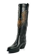 High Texan Black Leather Brown Embroidery Studs
