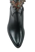 High Texan Black Leather Brown Embroidery Studs