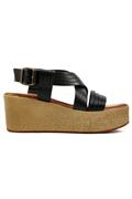 Sandal Wedge Black Leather