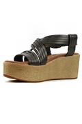 Sandal Wedge Black Leather
