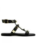 Sandal Black Leather Gold Studs
