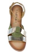 Sandal Platinum Laminated Leather Green Suede