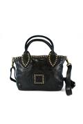 Shopping Piccola Pelle Nera Borchie Malachite
