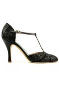 Carmen Black Brocade Fabric Steel Leather