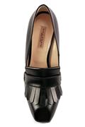 High Heel Shoes Fringe Black Leather