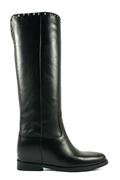High Boots Internal Wedge Black Leather Studs Profile