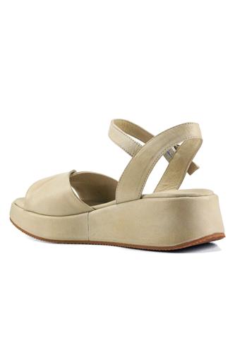 Sandalo Zeppa Pelle Beige