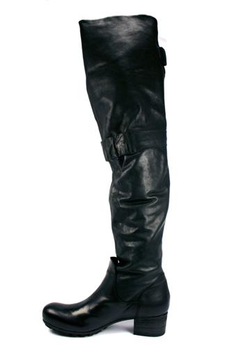 High Boots Low Heel Black Leather