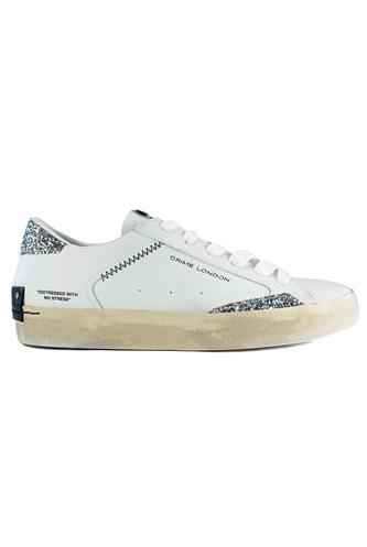 Distressed White Leather Silver Glitter, CRIME LONDON