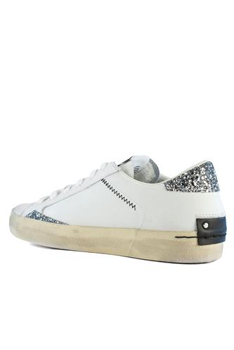 Distressed White Leather Silver Glitter
