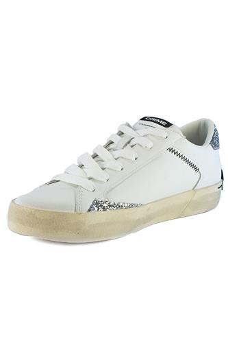 Distressed White Leather Silver Glitter