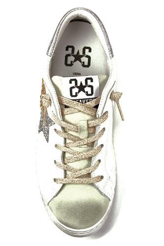 2SD White Leather Silver Laminate Gold Glitter