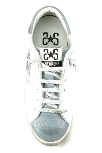 2SD Pelle Bianca Camoscio Laminato Azzurro Glitter Argento