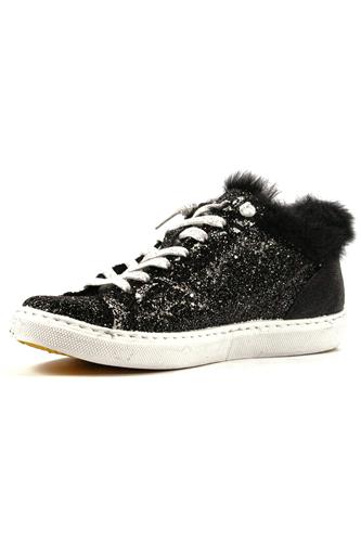 2SD Low Black Glittered Leather Fur