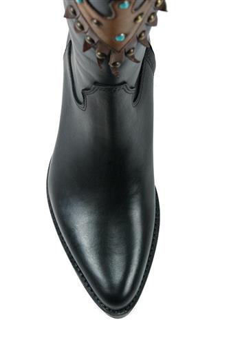 High Texan Black Leather Brown Embroidery Studs