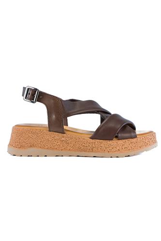 Cork Wedge Sandal Brown Nappa Leather, LATIKA
