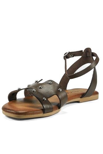 Sandal Brown Leather Miniball Studs