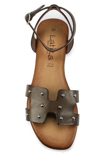 Sandal Brown Leather Miniball Studs
