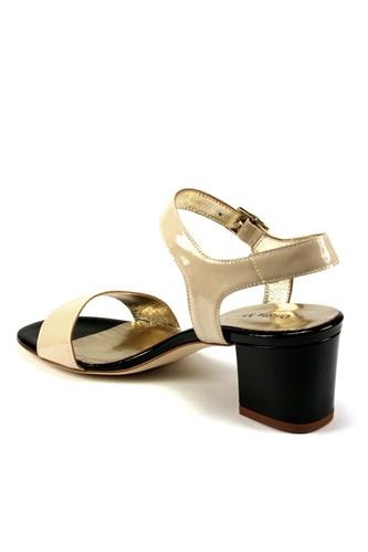 Sandal Cream Black Patent Leather