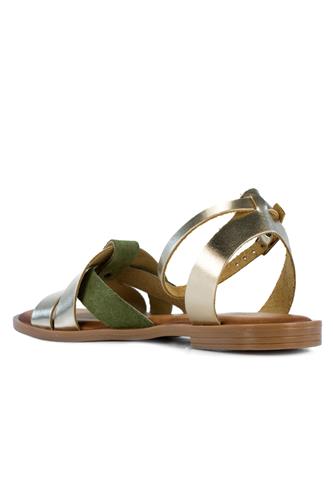 Sandal Platinum Laminated Leather Green Suede