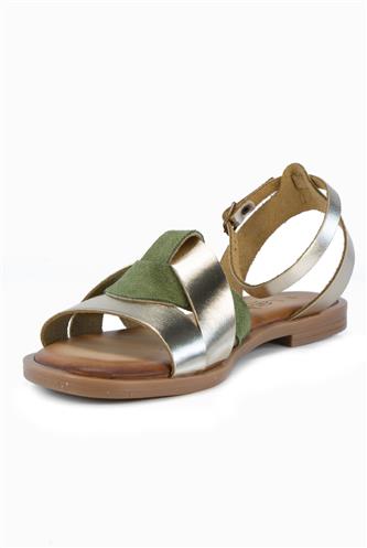 Sandal Platinum Laminated Leather Green Suede