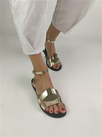 Sandal Platinum Laminated Leather Green Suede