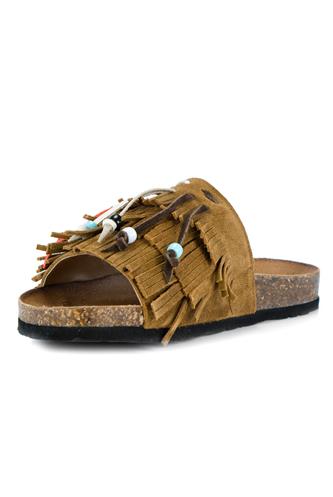 Fusbet Slipper Brown Suede Fringes