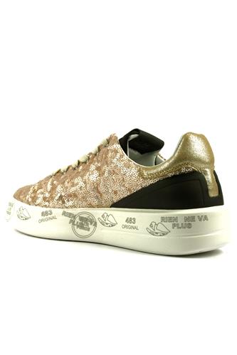 Belle Paillettes Oro Camoscio Laminato Pelle Nera