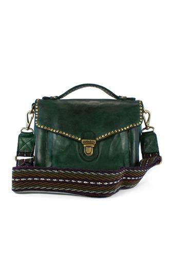 Clutch Bottle Green Leather Kura Rivets