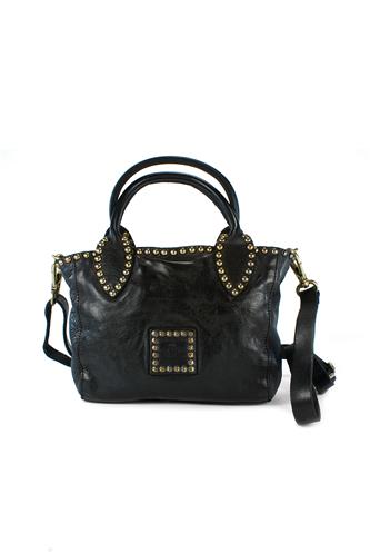 Shopping Piccola Pelle Nera Borchie Malachite