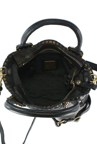 Shopping Piccola Pelle Nera Borchie Malachite