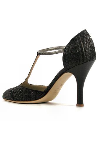 Carmen Black Brocade Fabric Steel Leather