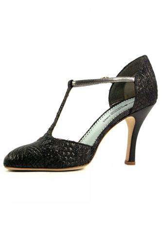 Carmen Black Brocade Fabric Steel Leather