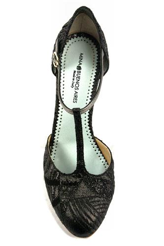 Carmen Black Brocade Fabric Steel Leather