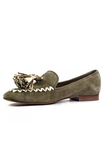 Dorina Light Grey Suede Straw Tassels