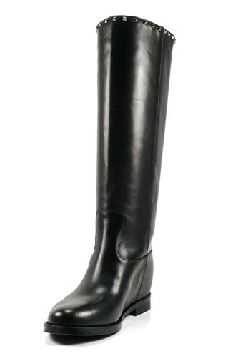 High Boots Internal Wedge Black Leather Studs Profile