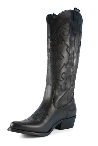 High Texan Black Leather Embroidery