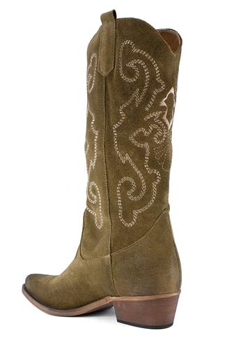 High Texan Mud Brown Anged Suede Embroidery