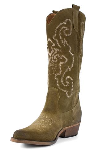High Texan Mud Brown Anged Suede Embroidery