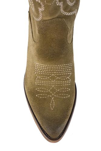High Texan Mud Brown Anged Suede Embroidery