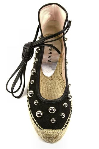 Espadrillas Linen Black Canvas Boule Studs