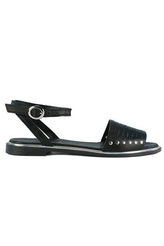 Sandal Black Washed Leather Studs, LATIKA