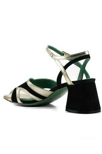 Sandal Black Suede Platinum Laminated Leather